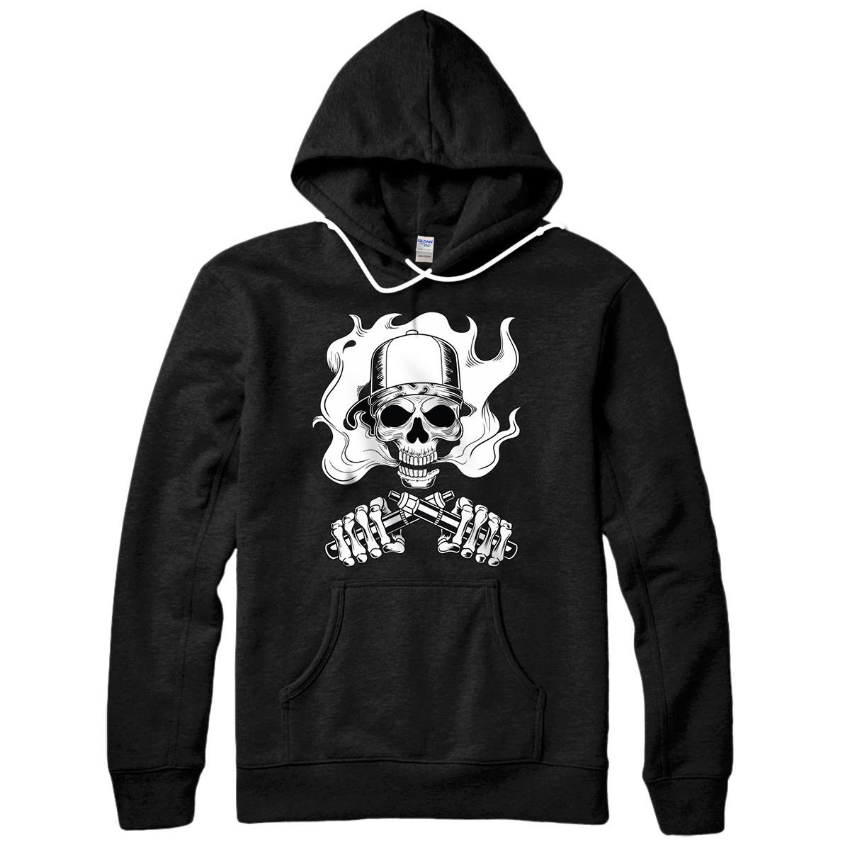 Personalized skeleton skull is vaping and making vape clouds Pullover Hoodie