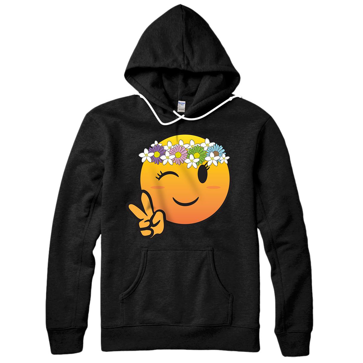 Personalized Funny Hippie Flower Power Crown Peace Emoji Gift Women Girls Pullover Hoodie