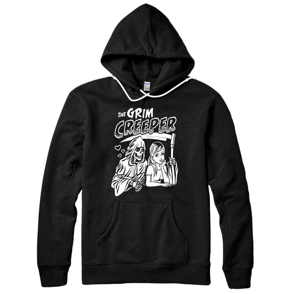 Personalized The Grim Creeper Creepy Cute Dark Humor Bartender Skeleton Pullover Hoodie