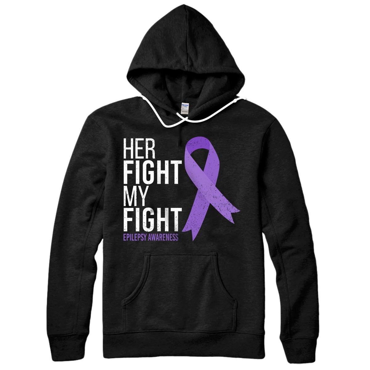 Personalized Her Fight is My Fight Epilepsy Awareness Month Purple Ribbon Pullover Hoodie