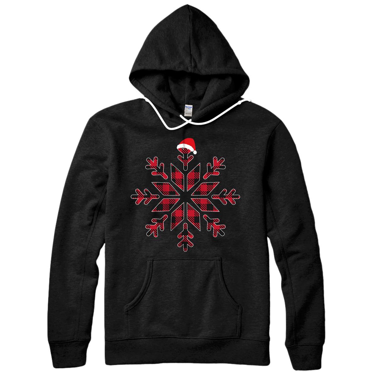 Personalized Red & Black Christmas Buffalo Plaid Snowflakes Santa hat Pullover Hoodie