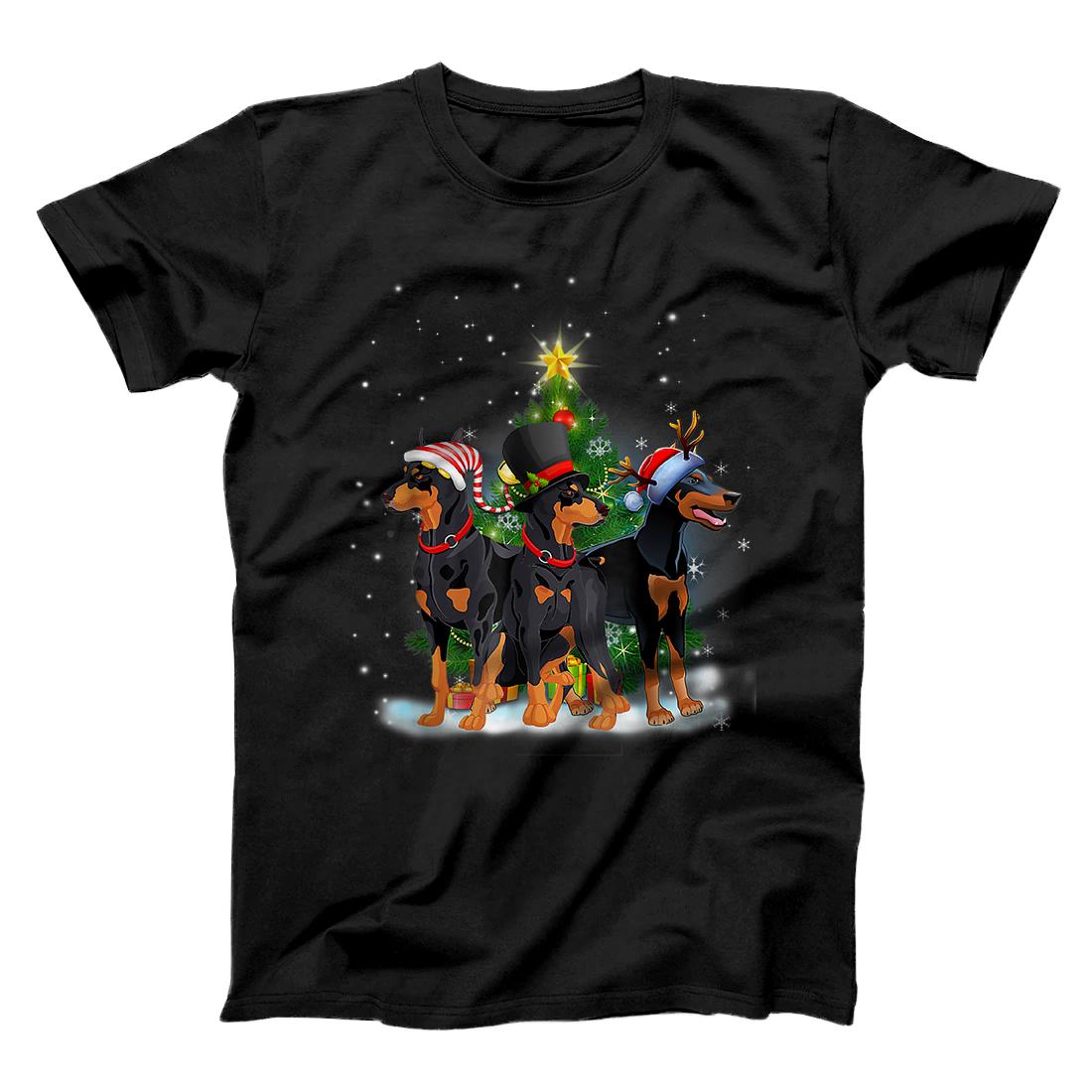 Personalized Three Dobermans Reindeer Christmas Hat Christmas Gift T-Shirt