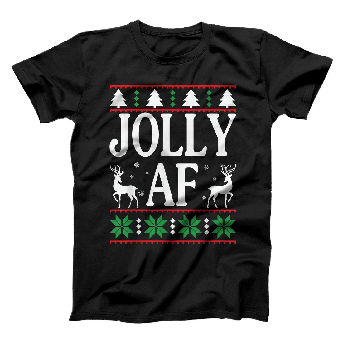 Personalized Jolly AF Merry Christmas Reindeer Ugly Christmas T-Shirt