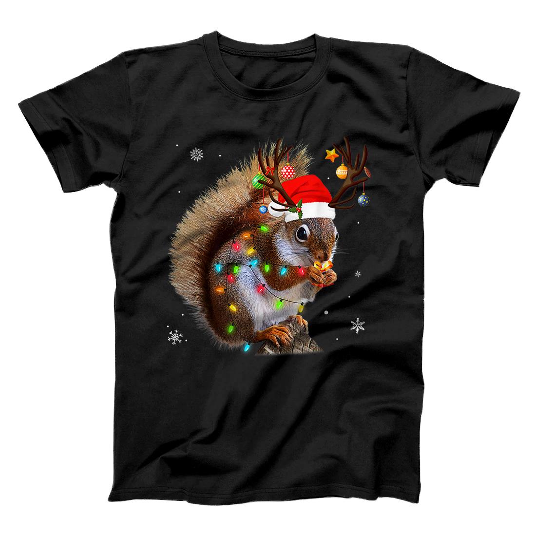 Personalized Funny Squirrel Christmas Reindeer Christmas Lights Pajama T-Shirt