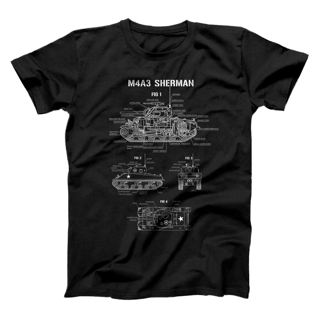 Personalized World War 2 American Tank M4A3 Sherman blueprint T-Shirt