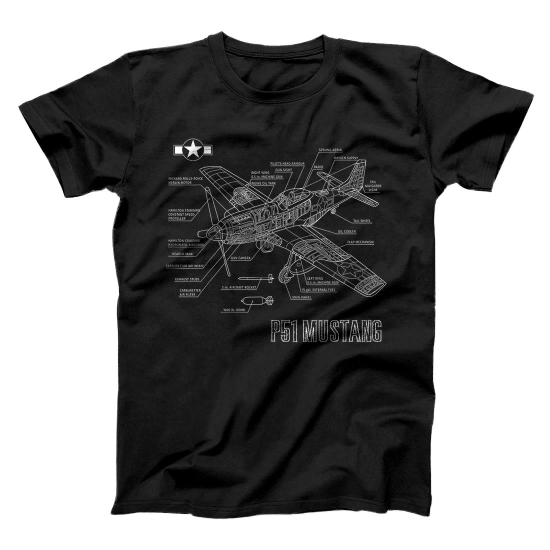 Personalized World War 2 American P51 Mustang Fighter Plane blueprint T-Shirt