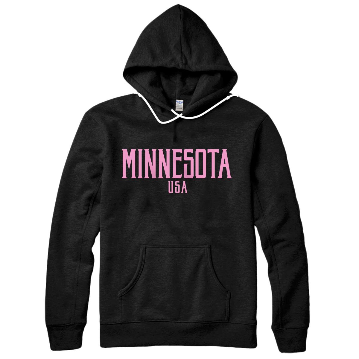 Personalized Minnesota USA Vintage Text Pink Print Pullover Hoodie