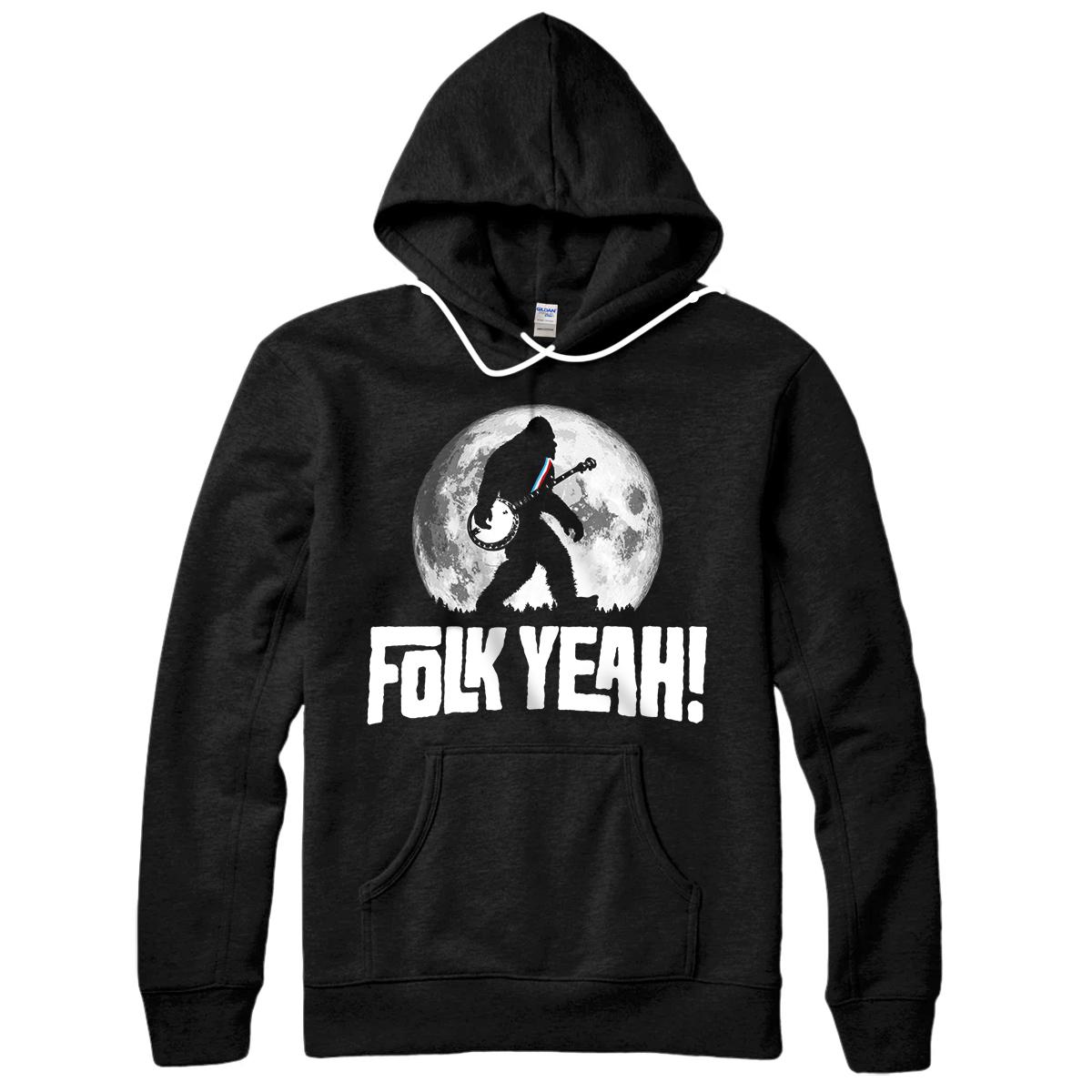 Personalized Folk Yeah! Funny Bigfoot & Banjo Retro Music Graphic Pullover Hoodie