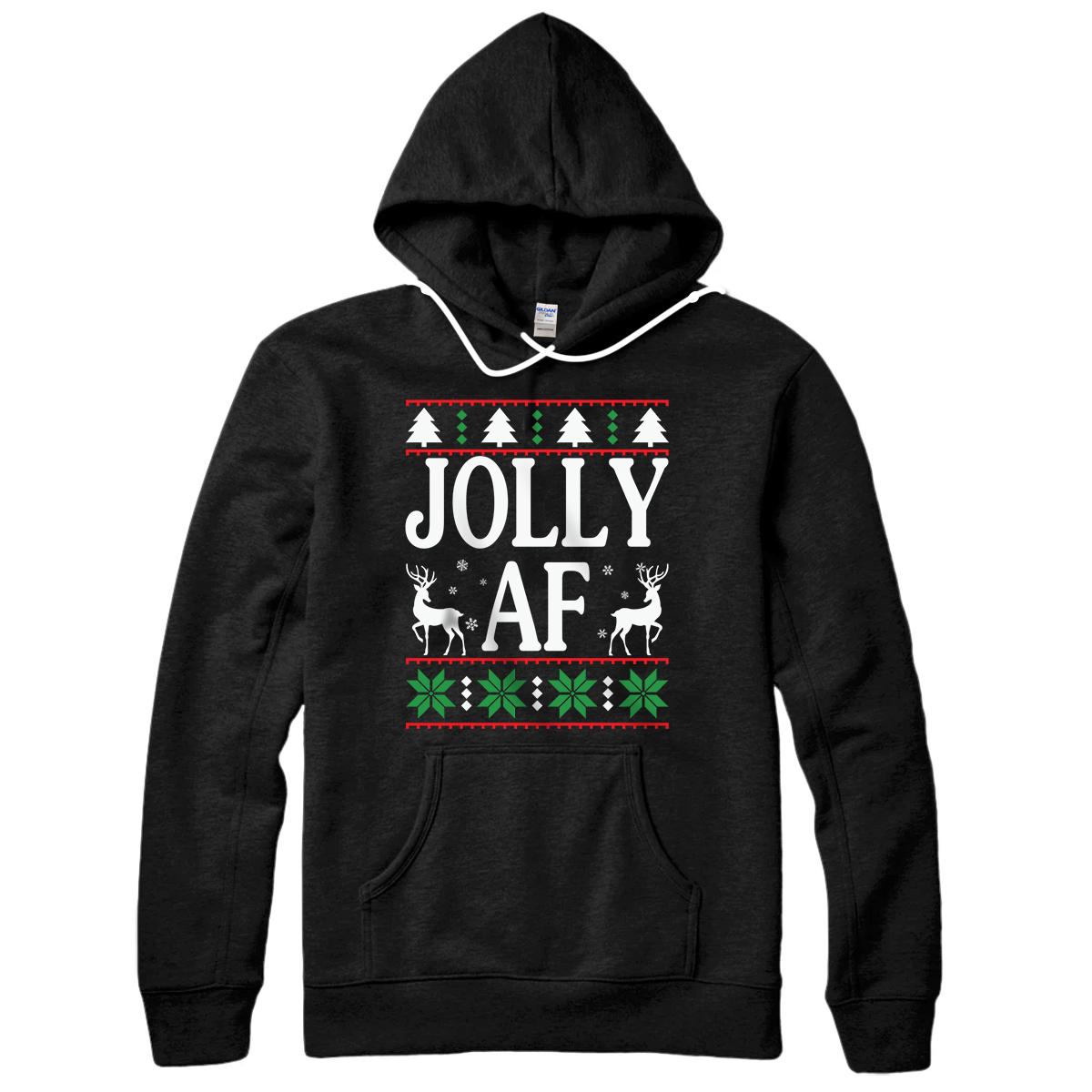 Personalized Jolly AF Merry Christmas Reindeer Ugly Christmas Pullover Hoodie