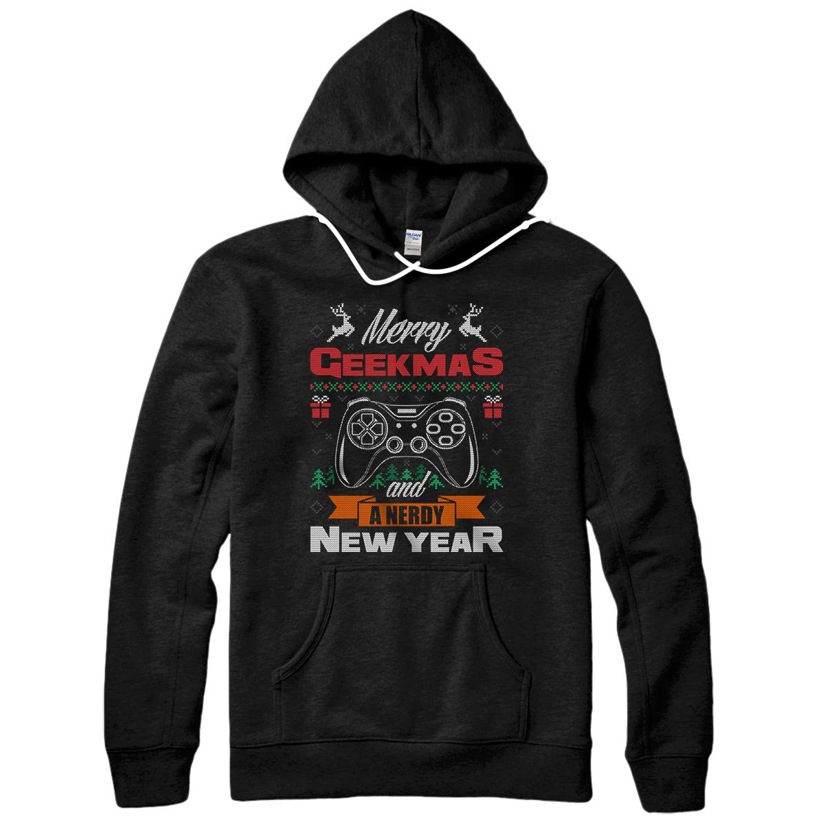 Personalized Merry Geekmas And A Nerdy New Year Ugly Christmas Sweater Pullover Hoodie