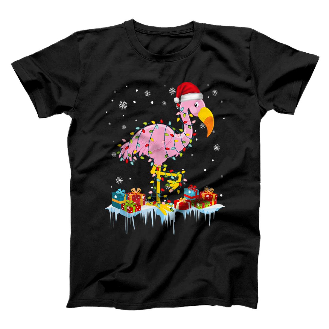 Personalized Flamingo Christmas Tree Lights T-Shirt X-Mas Ornament Decor T-Shirt