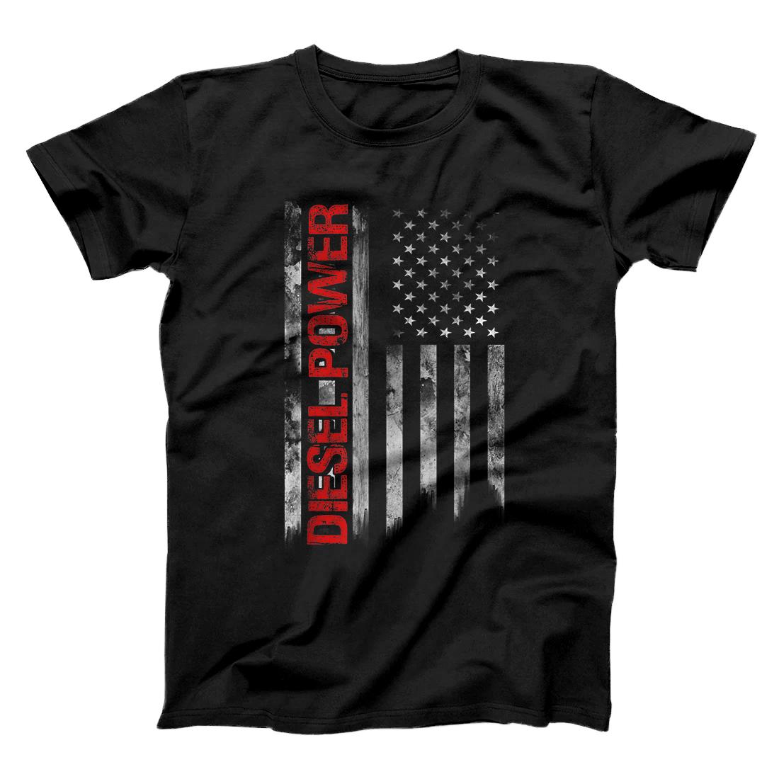 Personalized Mens Diesel Power Truck Turbo Brothers Mechanic USA American Flag T-Shirt
