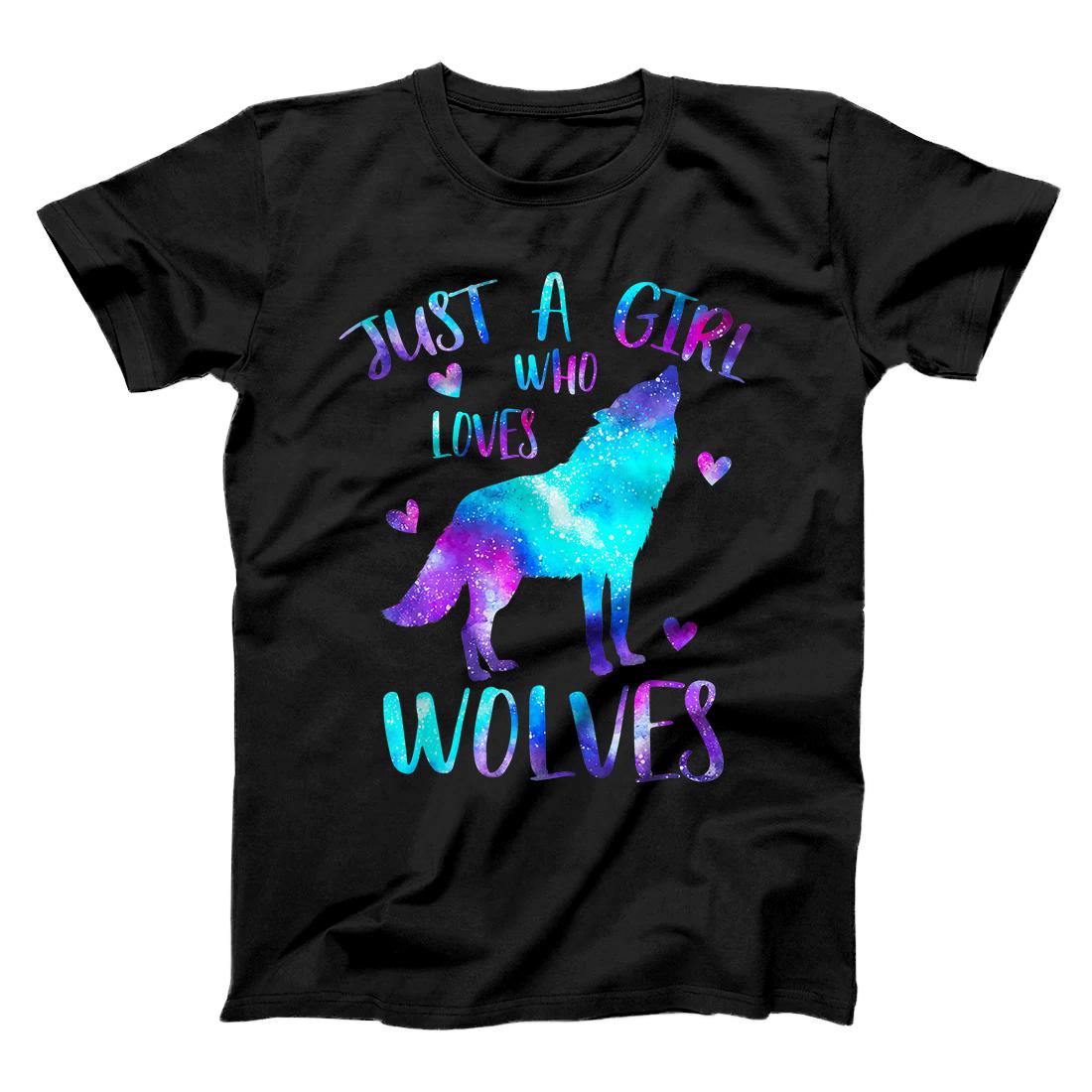 Personalized Just a Girl Who Loves Wolves Galaxy Space Cute Wolf Gift T-Shirt