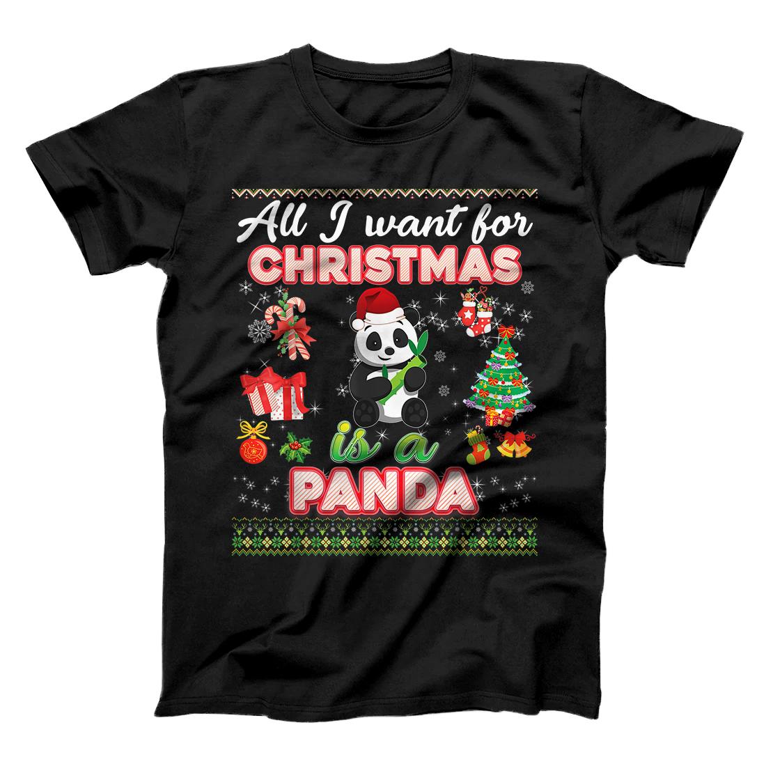 Personalized All I Want For Christmas Is A Panda Ugly Sweater Farmer Xmas T-Shirt