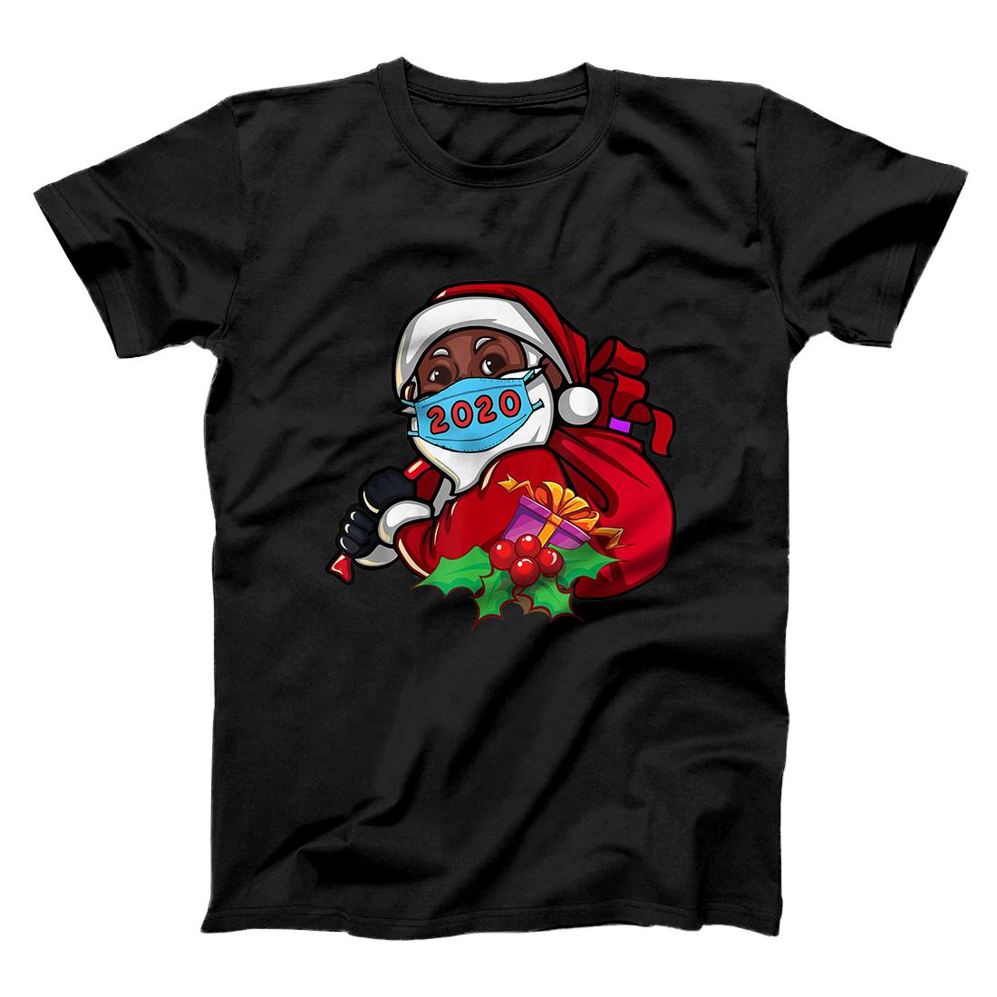 Personalized Black African American Santa Wearing Mask Christmas 2020 T-Shirt