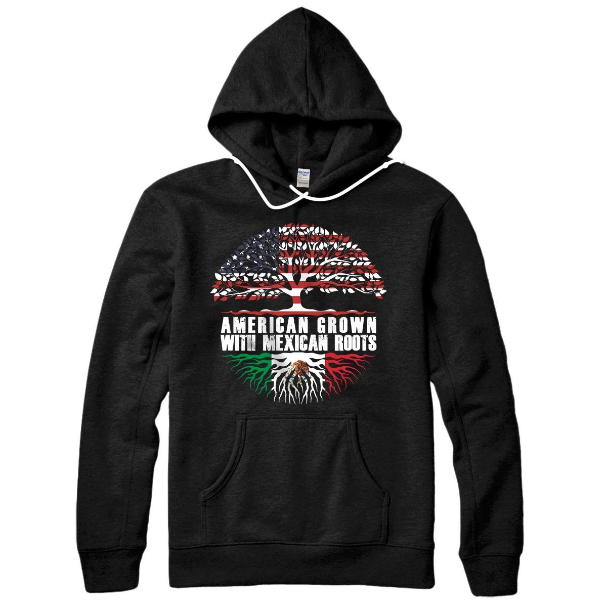 Personalized American Grown With Mexican Roots Mexican American Flag Pullover Hoodie