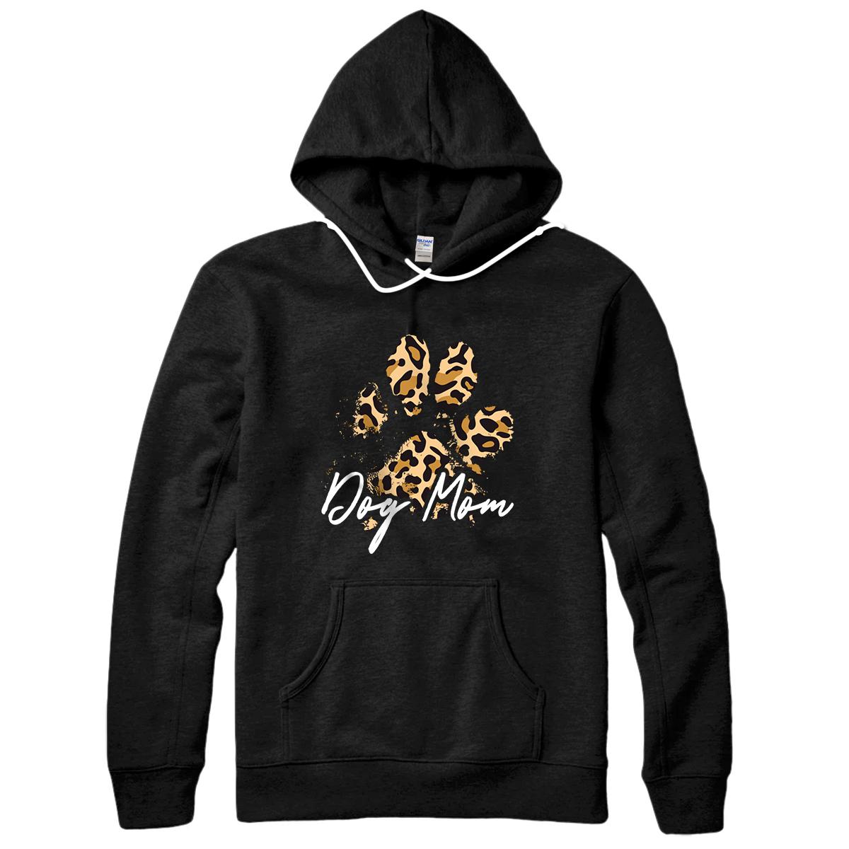 Personalized Dog Mom Hoodie Gift Leopard Paw Print Fur Mama Pullover Hoodie