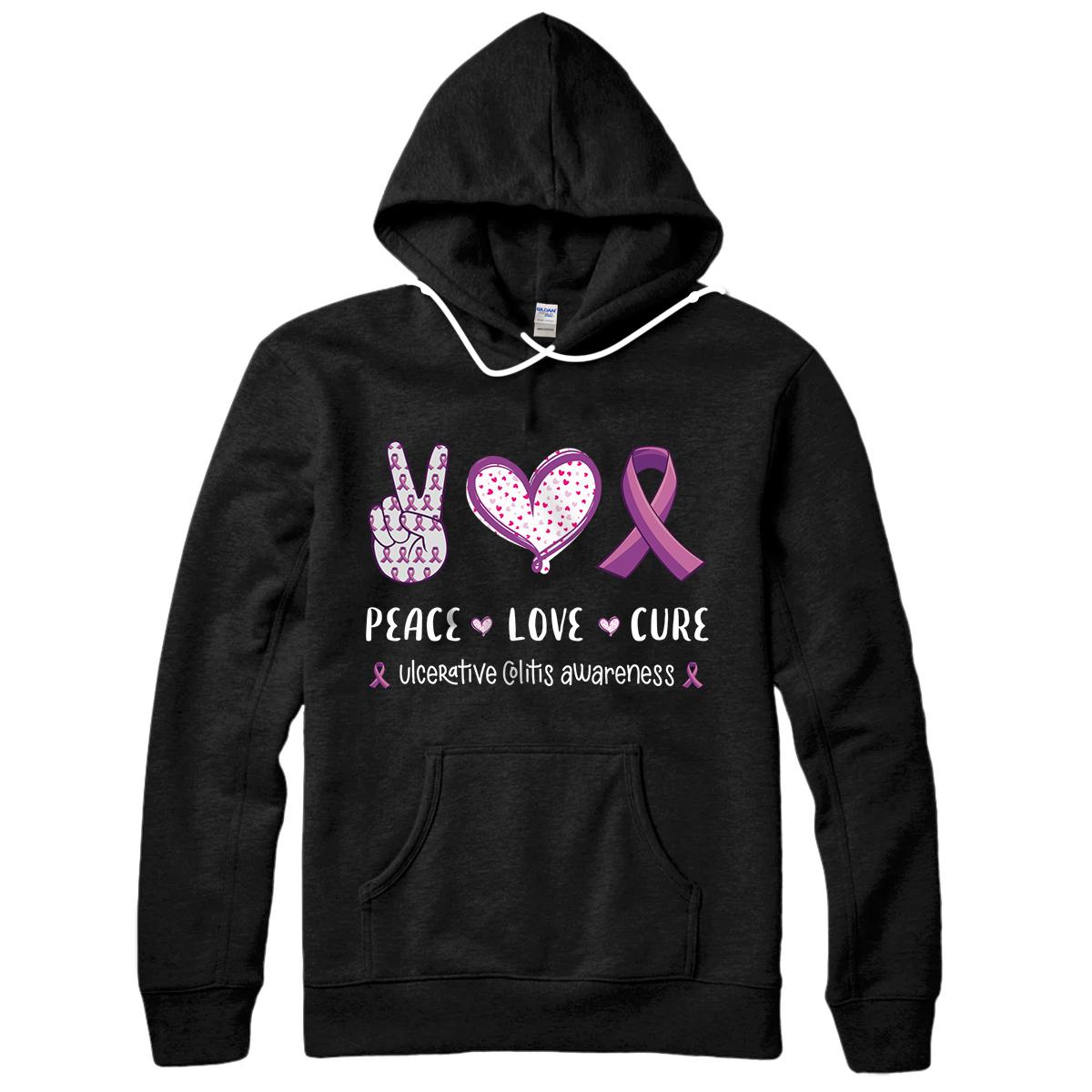 Personalized Peace Love cure Ulcerative colitis awareness men women kids Pullover Hoodie