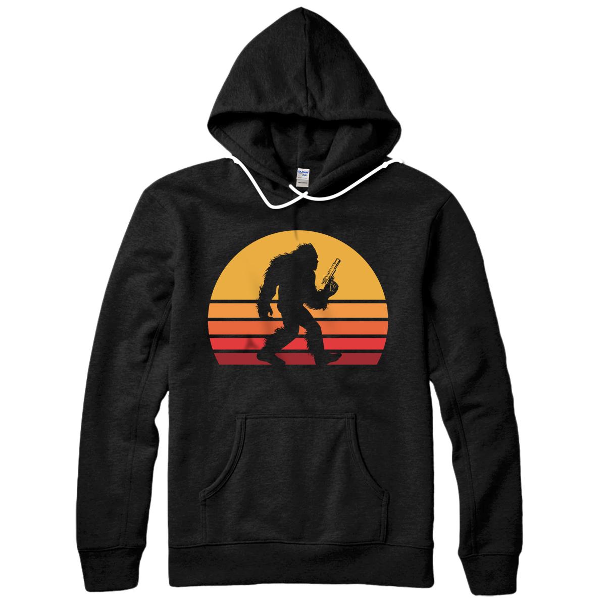 Personalized Retro Bigfoot With Gun 2nd Amendment Firearm Sasquatch Pullover Hoodie