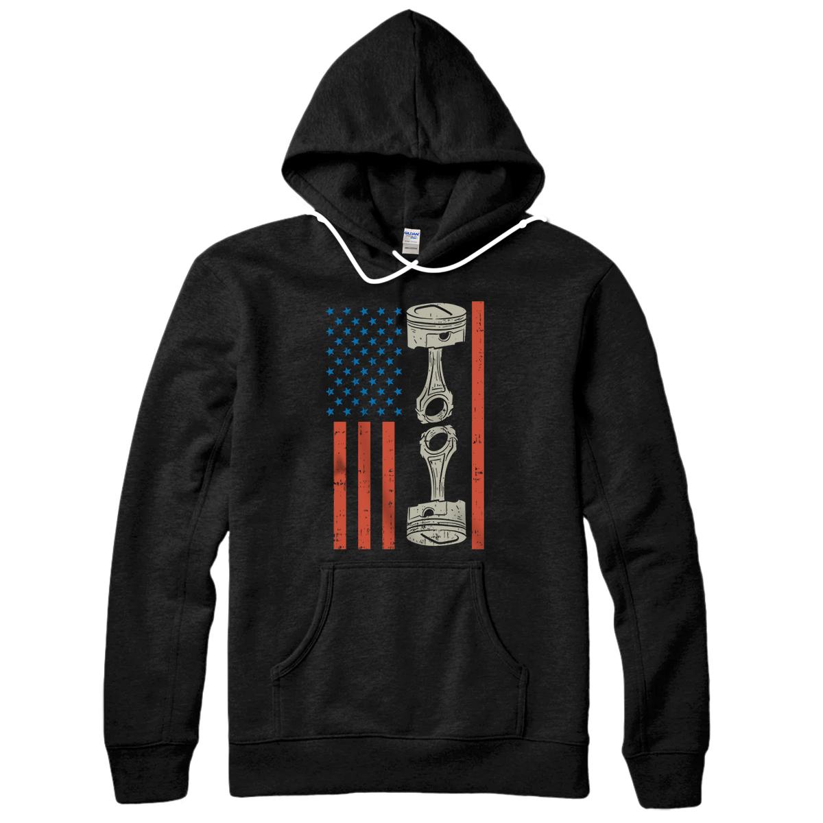 Personalized American US Flag Piston Racing Race Car Driver Racer Gift Pullover Hoodie