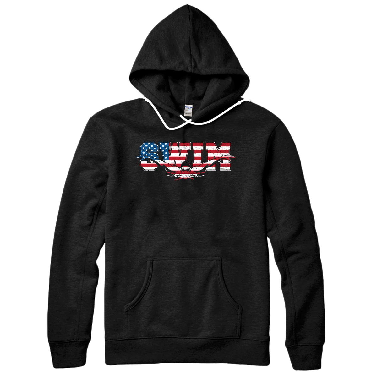 Personalized USA Swimming Swim US Flag With Swimmer Pullover Hoodie