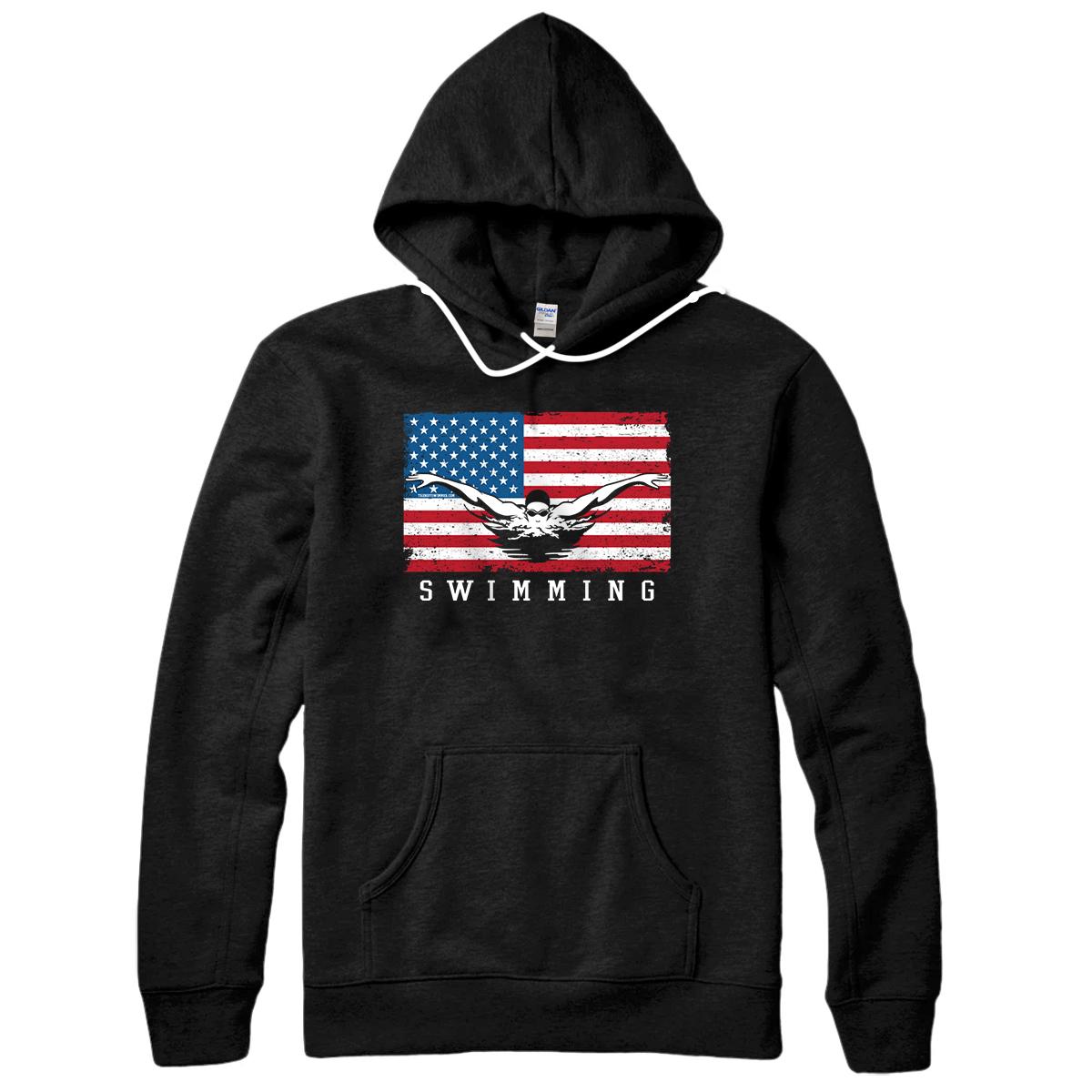 Personalized USA Swimming Vintage Distressed US Flag Pullover Hoodie