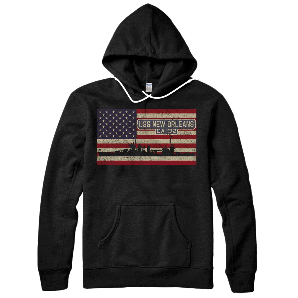 Personalized USS New Orleans CA-32 WWII Navy Ship American Flag Gift Pullover Hoodie