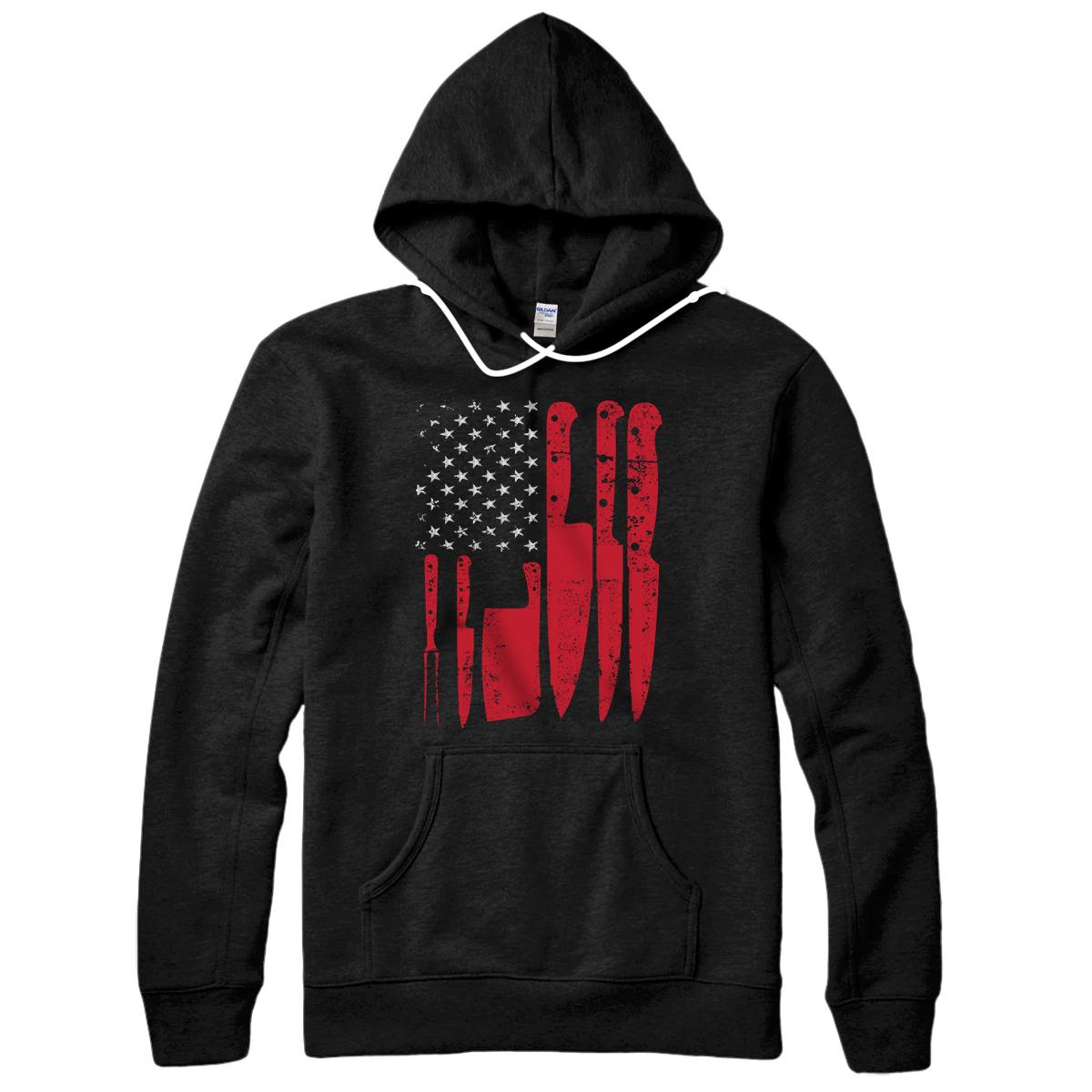 Personalized American Flag Kitchen Butcher Knife Set Pullover Hoodie