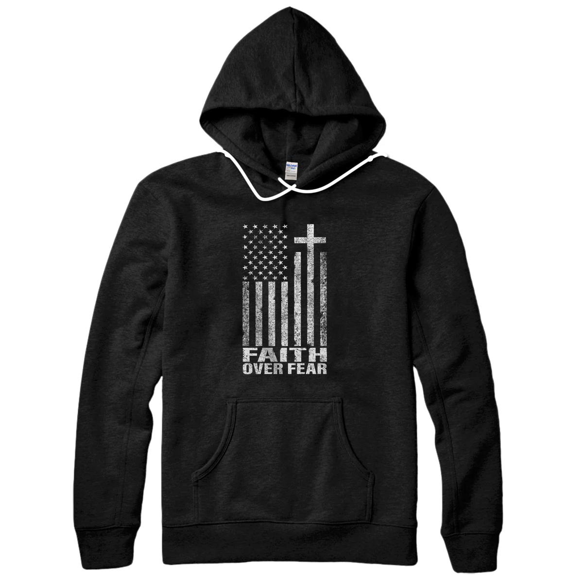 Personalized Faith Over Fear Cool Christian Flag Cross Gift for Men Women Pullover Hoodie