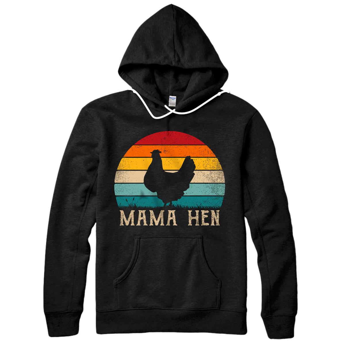 Personalized Funny Mama Hen Apparel 80s Vintage Retro Chicken Mom Mother Pullover Hoodie