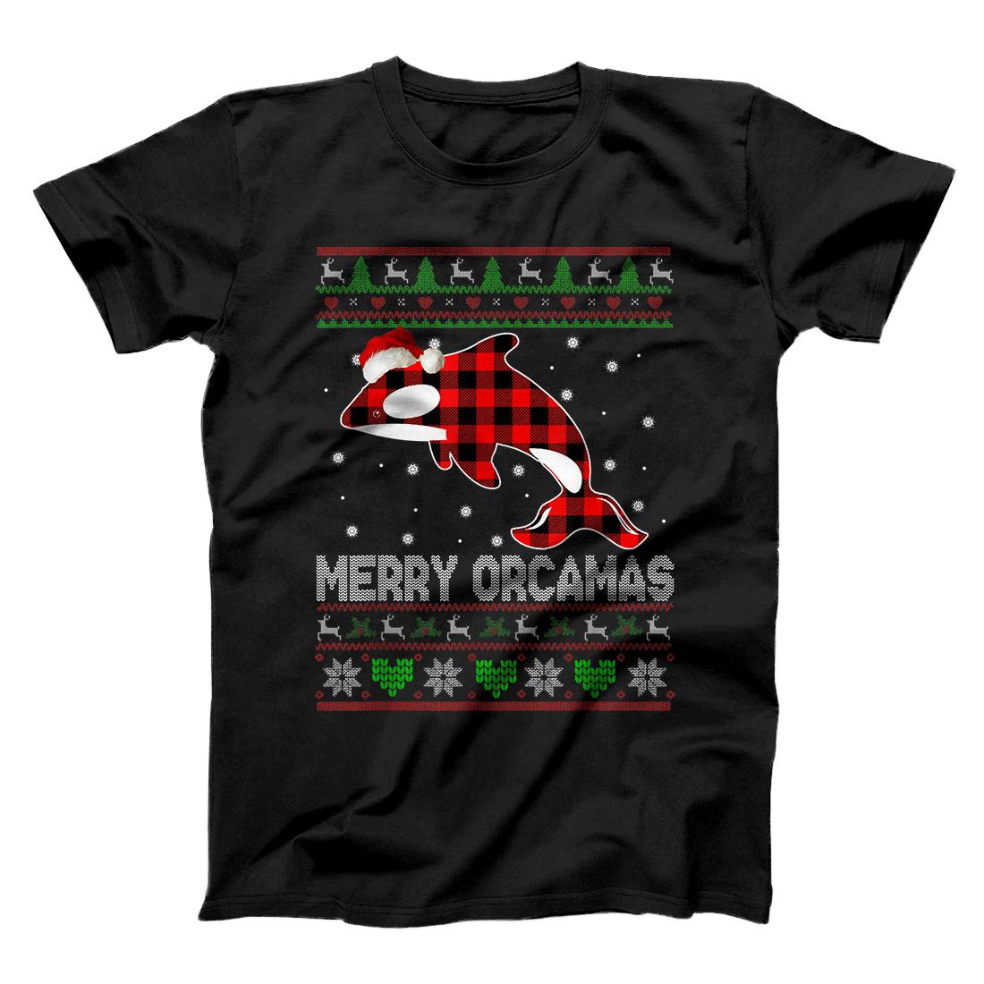 Red Plaid Christmas Merry Orcamas Sweater Killer Whale Gifts T-Shirt