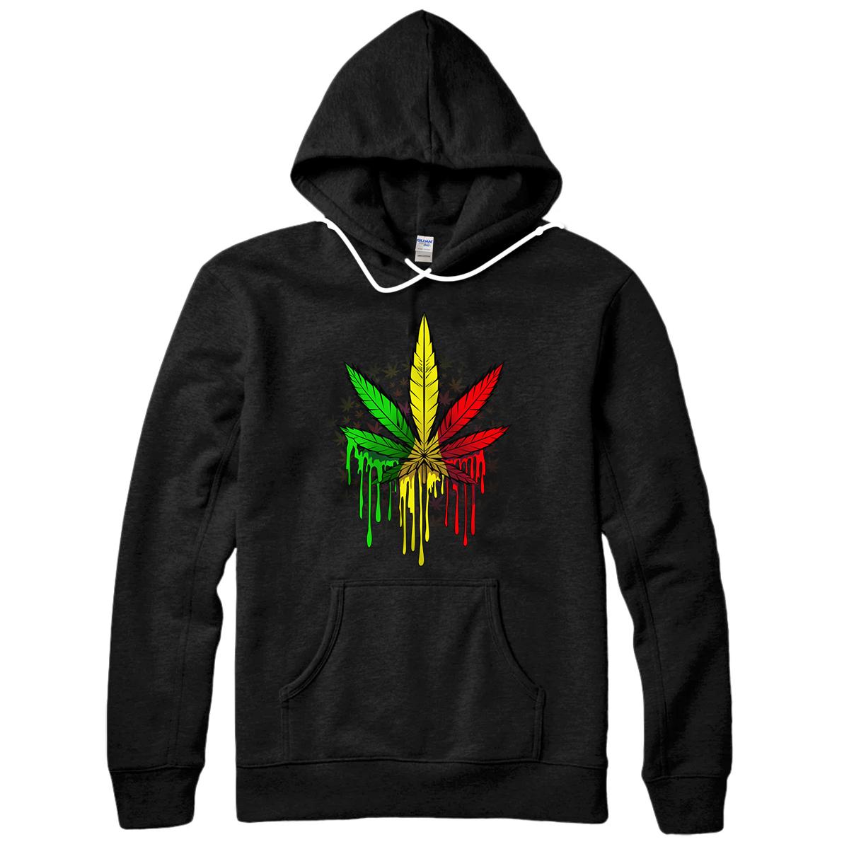 Dripping Paint Weed Leaf Melting Rasta Colors Pullover Hoodie