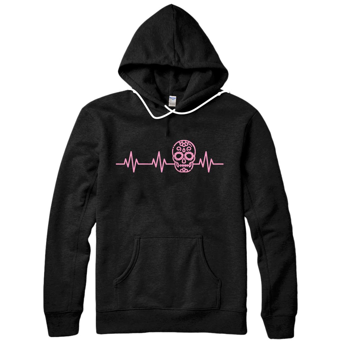 Sugar Skull Dia De Los Muertos Lifeline Heartbeat Heart Gift Pullover Hoodie