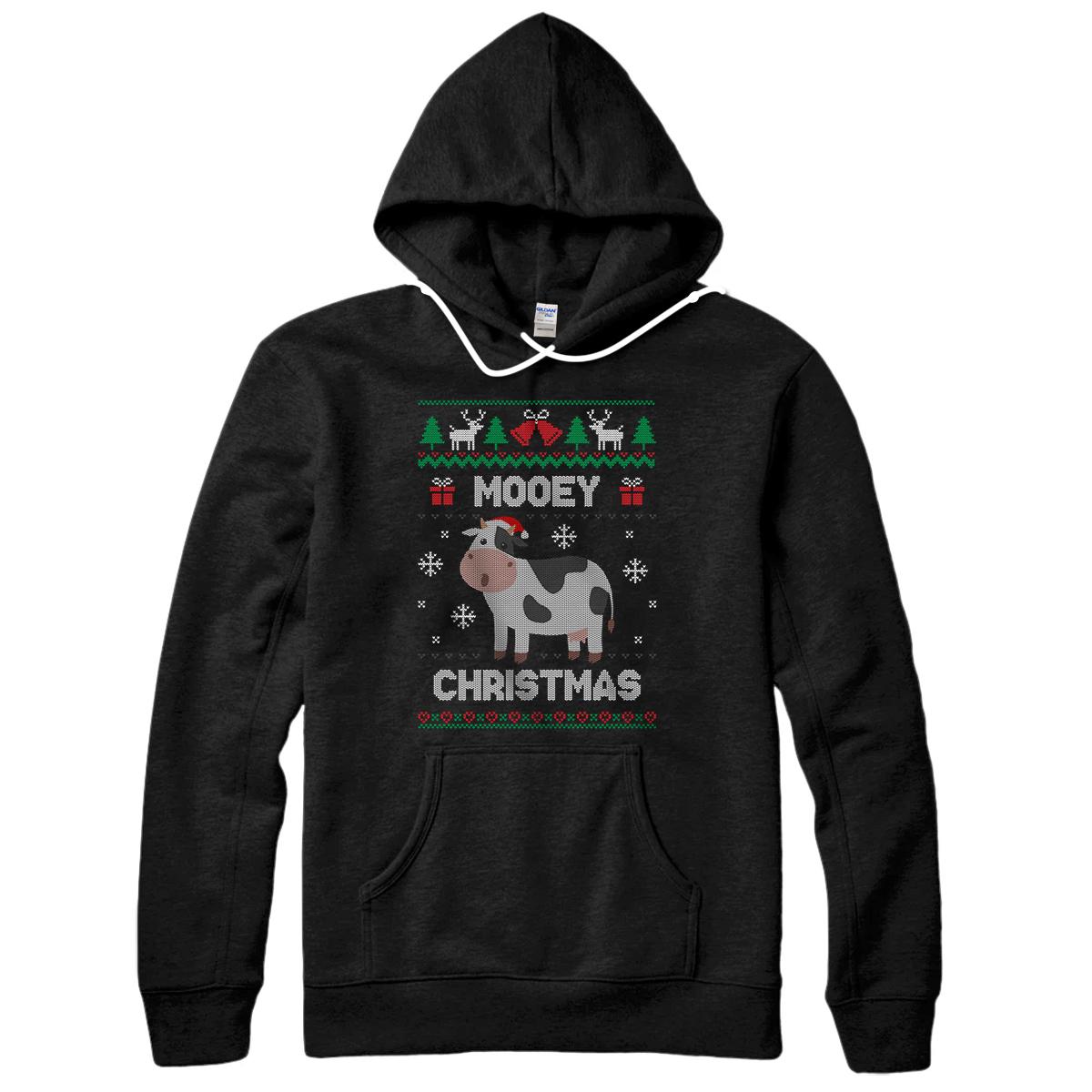 Mooey Christmas Cow Santa Claus Hat Ugly Christmas Sweater Pullover Hoodie