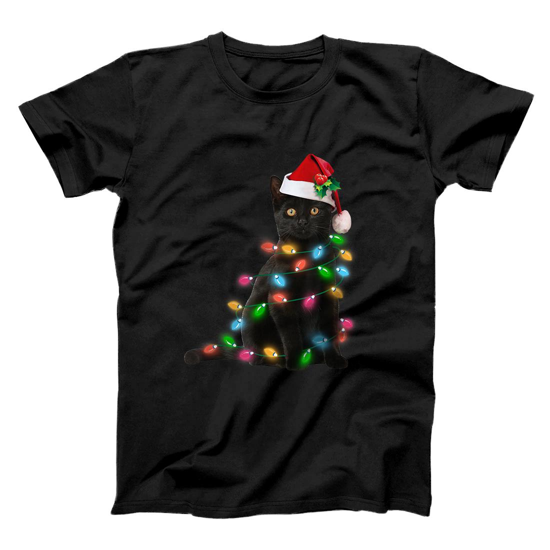 Black Cat christmas light tshirt funny cat lover christmas T-Shirt