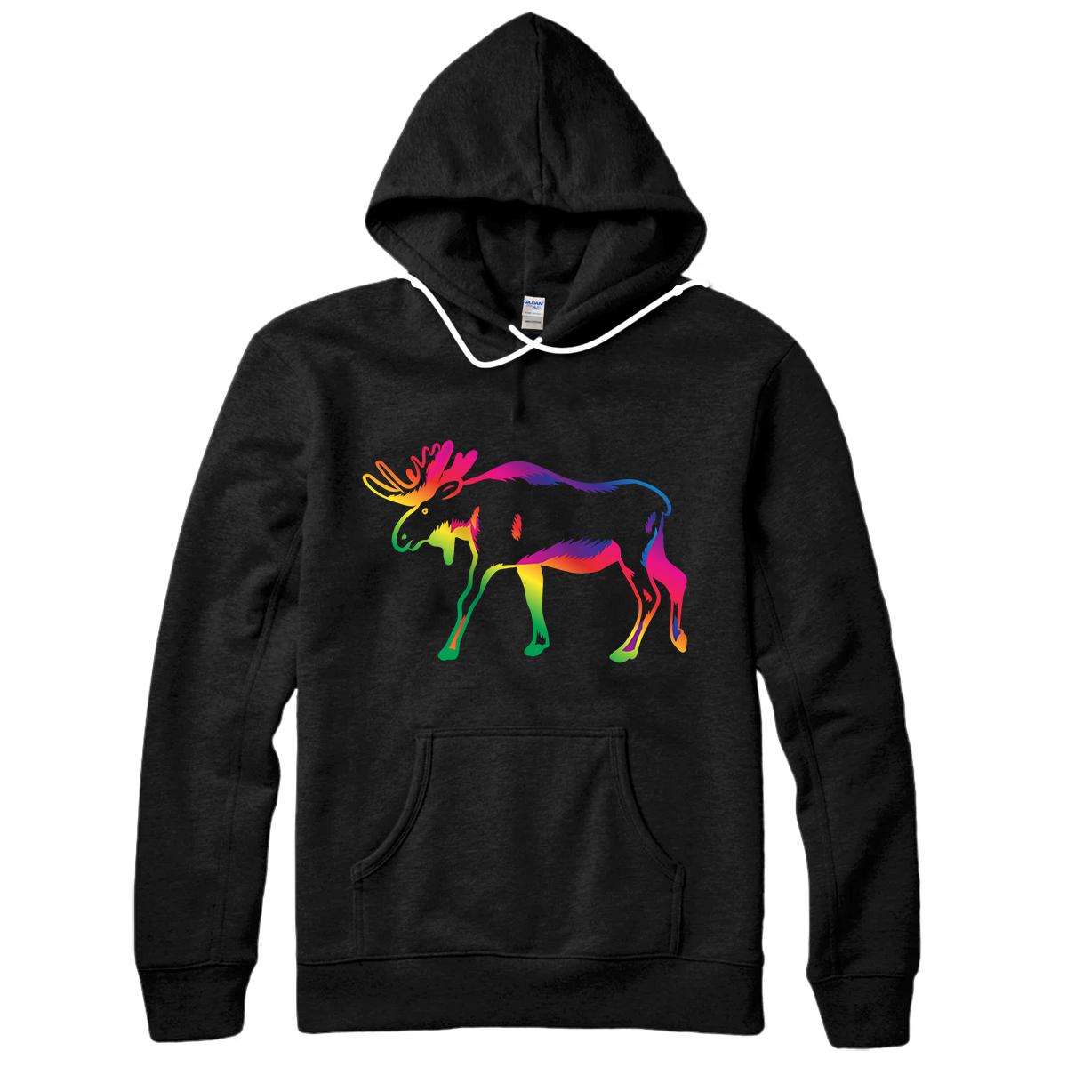 Personalized Moose Art Cute Artistic Colorful Moose Animal Nature Gift Pullover Hoodie
