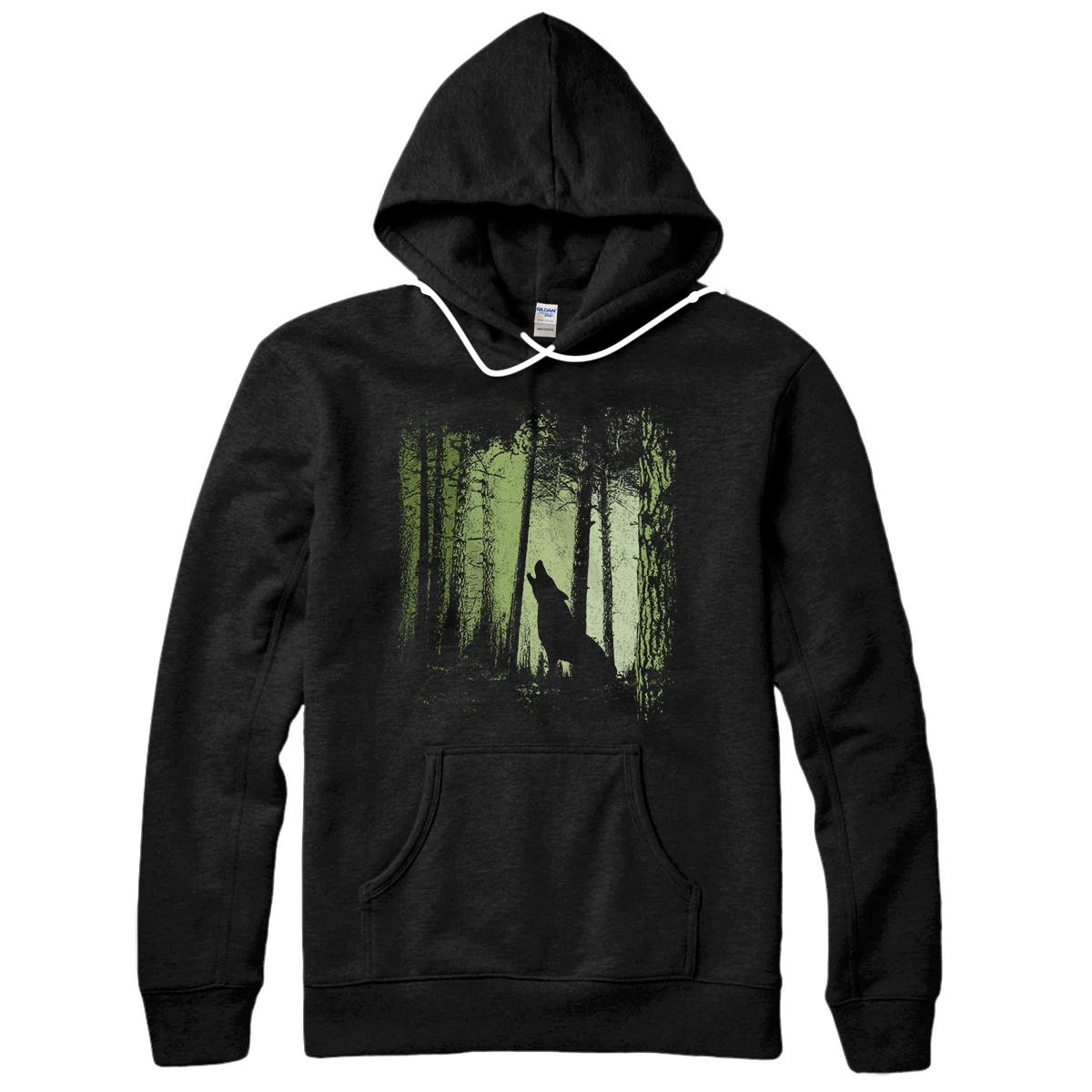 Personalized Twilight Forest Romantic Howling Wolf Silhouette Pullover Hoodie