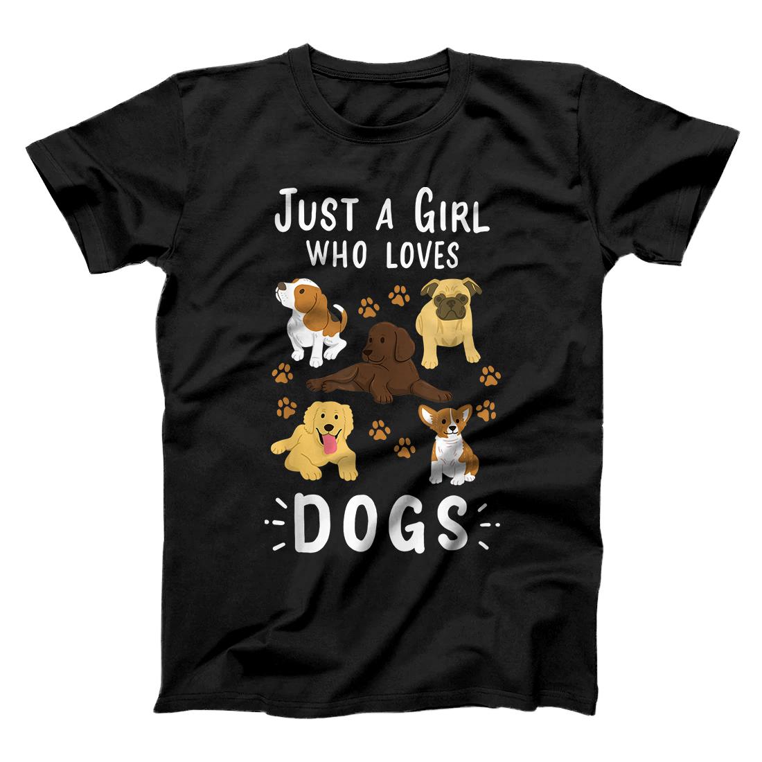 Personalized Just a Girl Who Loves Dogs Dog Lover Gift for Girls T-Shirt