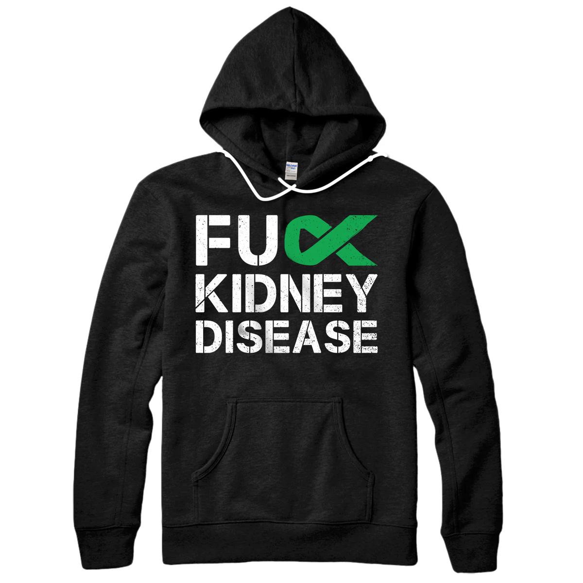 Fuck Kidney Disease Awareness Month Green Ribbon Support Pullover Hoodie