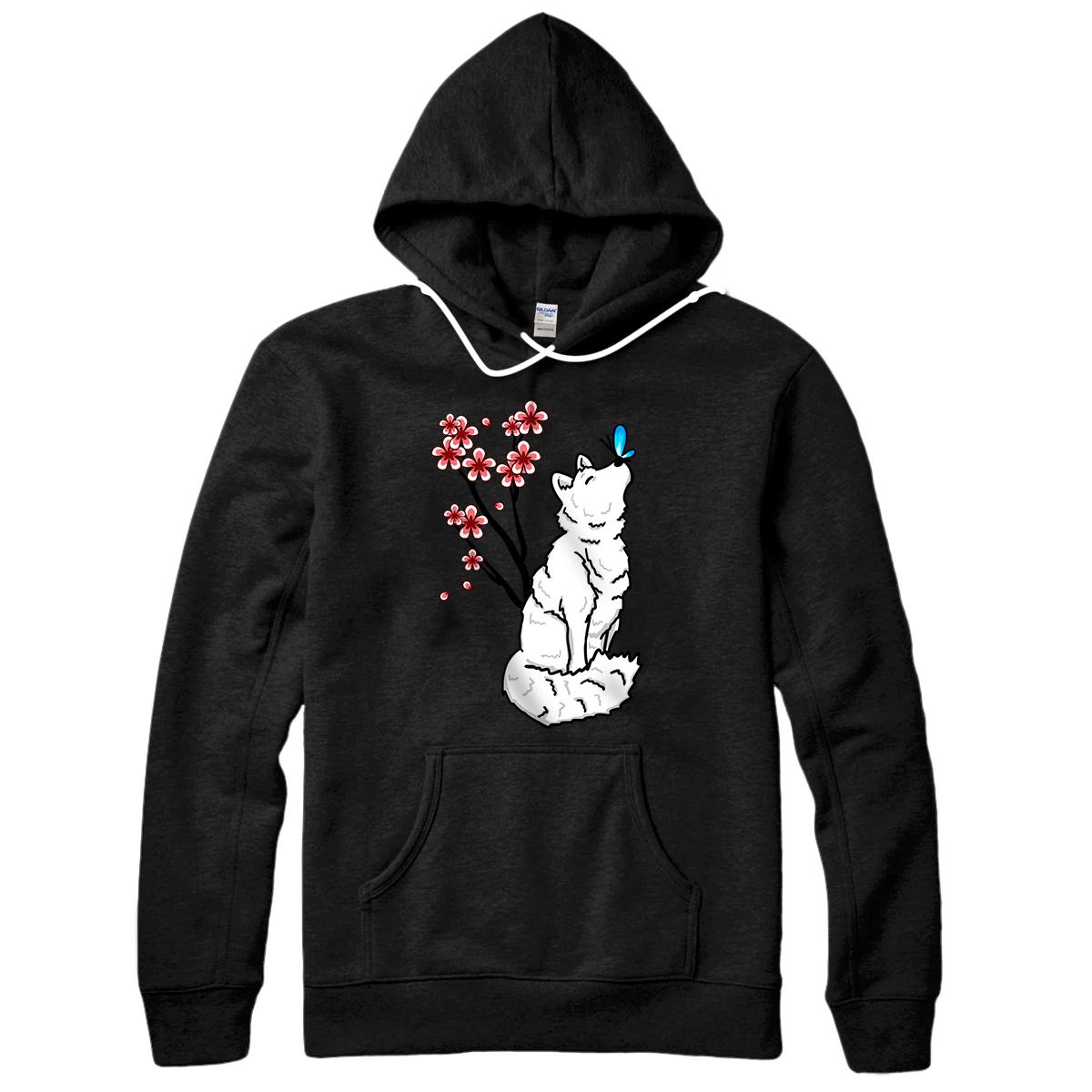 Arctic Fox Sakura Butterfly Cute Animal Animal Lover Gift Pullover Hoodie