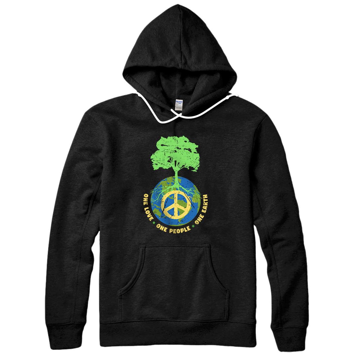 World Peace Tree One Love Earth Peace Sign Environment Day Pullover Hoodie