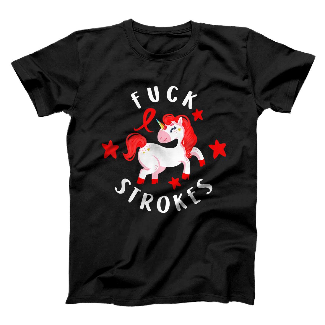Personalized Fuck Stroke Awareness Red Ribbon Warrior Fight Unicorn Gift T-Shirt