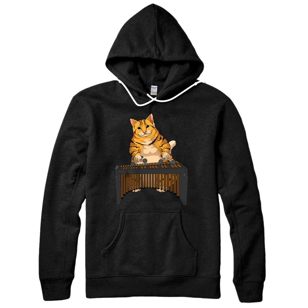 Funny Cat Playing Marimba | Cool Animal Musician Love Gift Pullover Hoodie