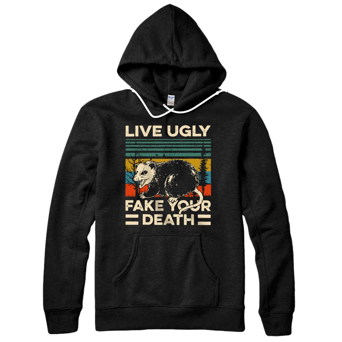 Live Ugly Fake Your Death Retro Vintage Opossum Pullover Hoodie