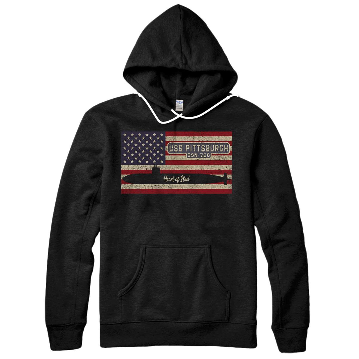 USS Pittsburgh SSN-720 Submarine USA Flag Gift Pullover Hoodie