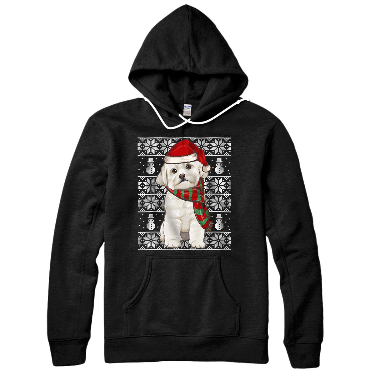 Santa Hat Xmas Maltese Ugly Christmas Pullover Hoodie