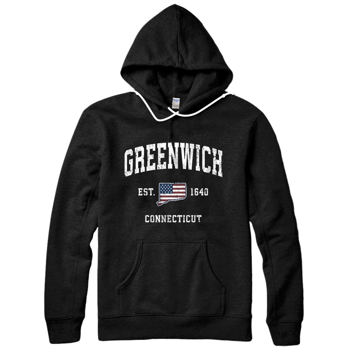 Greenwich Connecticut CT Vintage American Flag Sports Design Pullover Hoodie