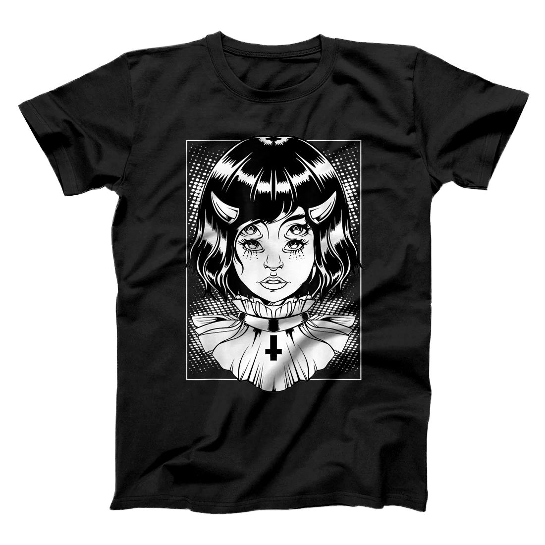 Personalized Horned Devil Girl Satanic Halloween Glitch Goth Occult Satan T-Shirt