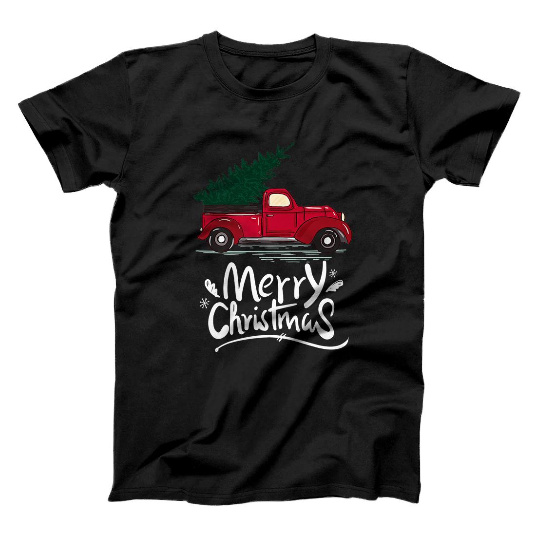 Personalized Vintage Wagon Red Truck Christmas Tree Pajama Gift Premium T-Shirt