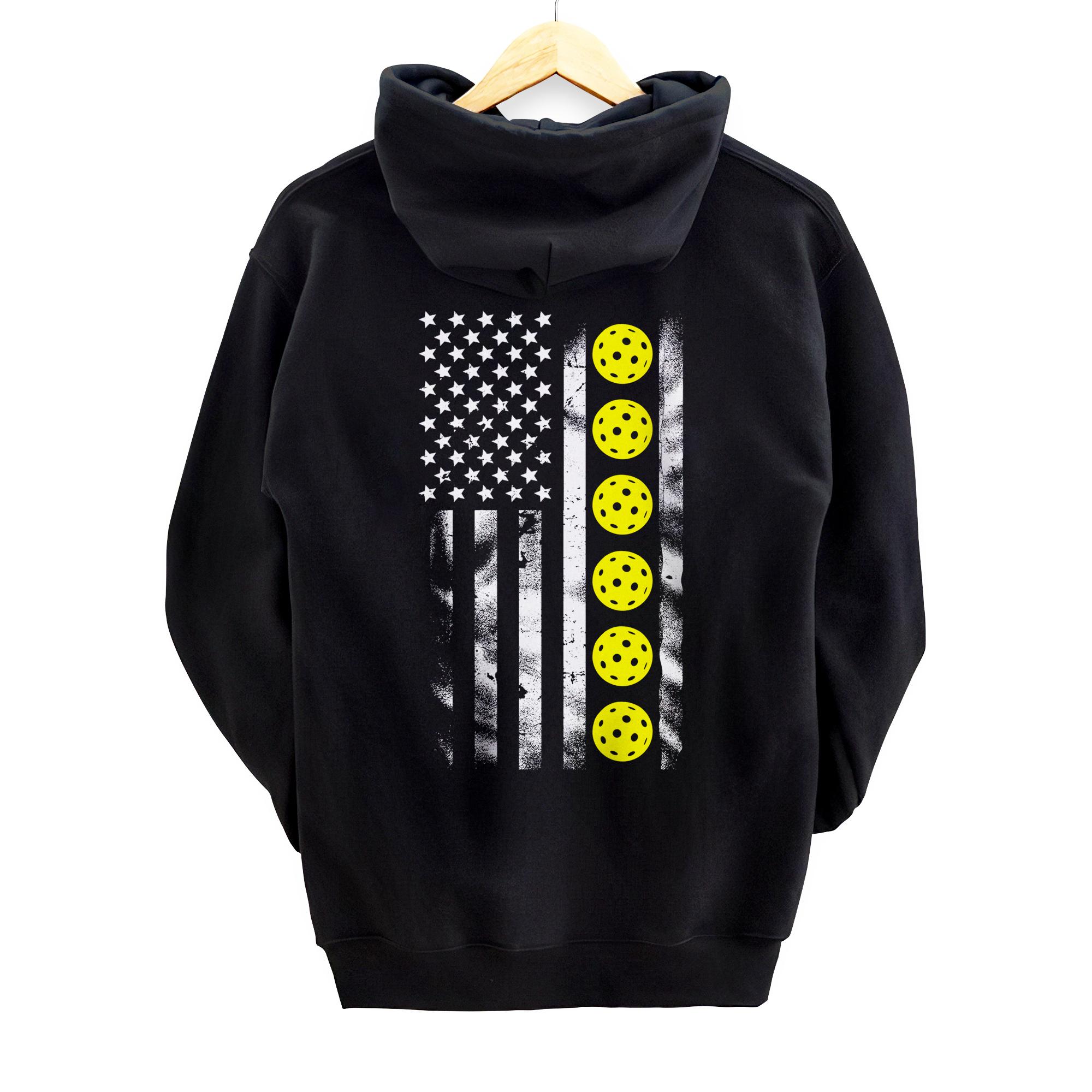 Personalized Pickleball American Flag Gift Pullover Hoodie